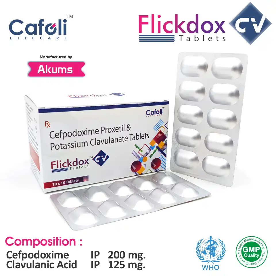 Cefpodoxime Proxetil 200mg + Clavulanic Acid 125mg Tablet at Best Price in PCD Pharma Franchise for Antibiotic and Bacterial Infections.